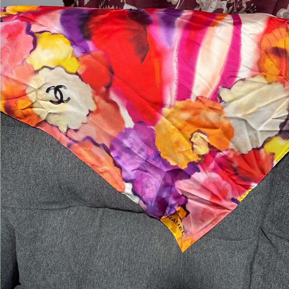 Authentic Chanel Multicolor Silk Scarf